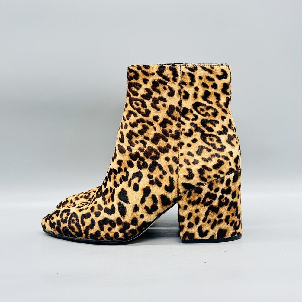 Sam Edelman Boots Womens 8.5 Brown Leopard Calf Hair Ankle Block Heel Shoes
